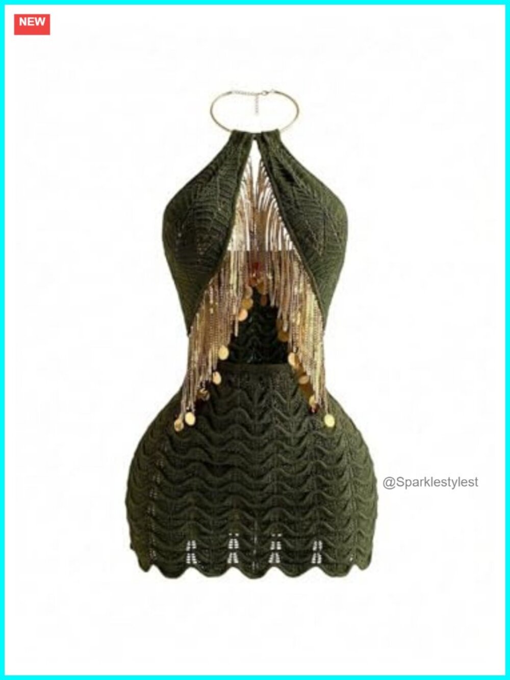 Sequin Fringe Cut Out Halter Crochet Bodycon Mini Dress Backless Party